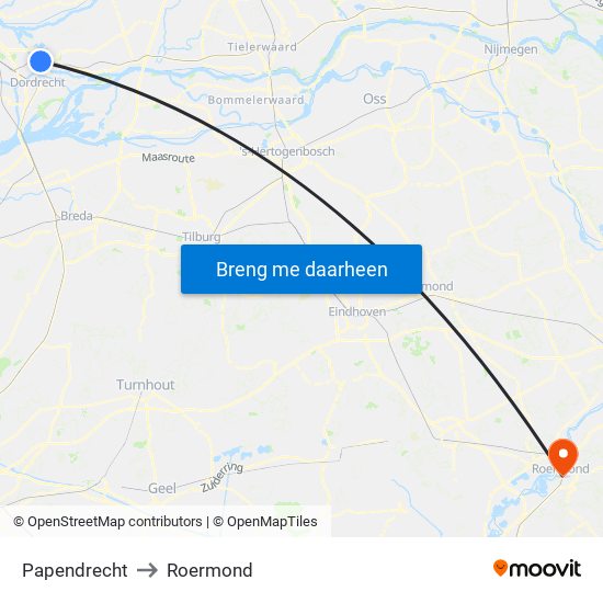Papendrecht to Roermond map