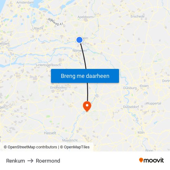 Renkum to Roermond map