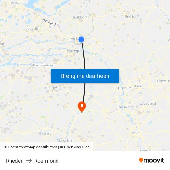 Rheden to Roermond map