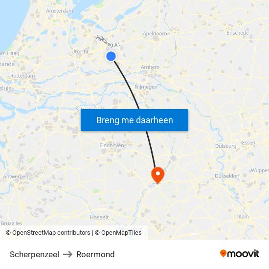 Scherpenzeel to Roermond map