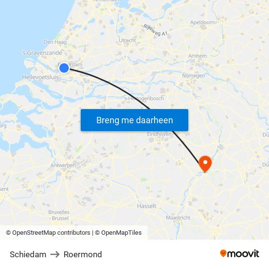 Schiedam to Roermond map