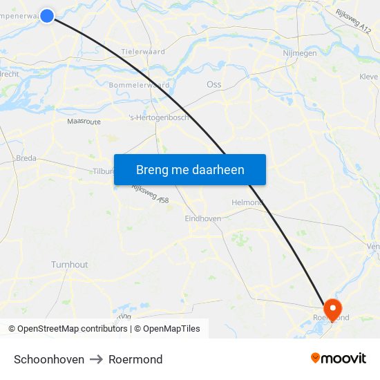 Schoonhoven to Roermond map