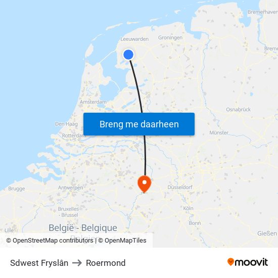 Sdwest Fryslân to Roermond map