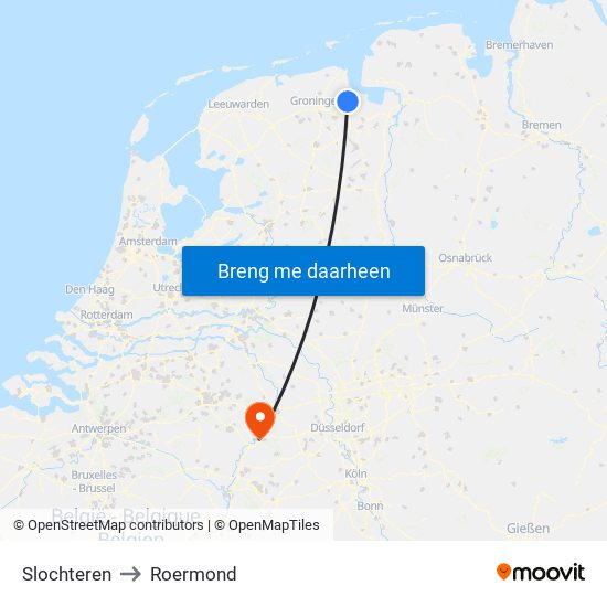 Slochteren to Roermond map