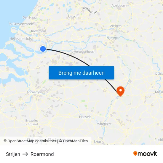 Strijen to Roermond map