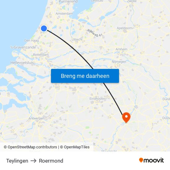 Teylingen to Roermond map