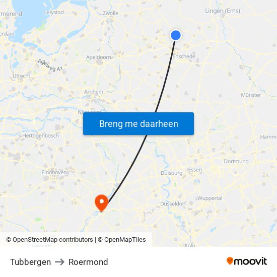 Tubbergen to Roermond map