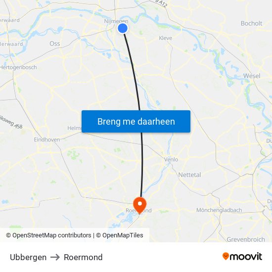 Ubbergen to Roermond map