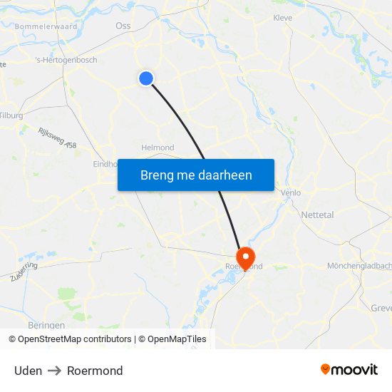 Uden to Roermond map