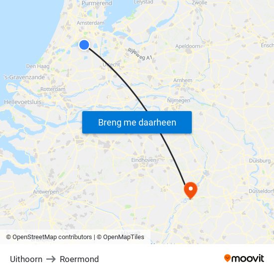 Uithoorn to Roermond map