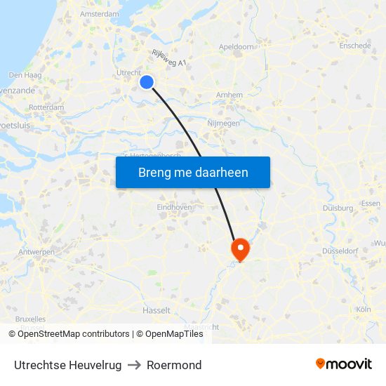 Utrechtse Heuvelrug to Roermond map