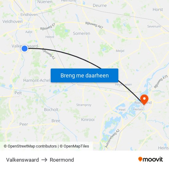 Valkenswaard to Roermond map