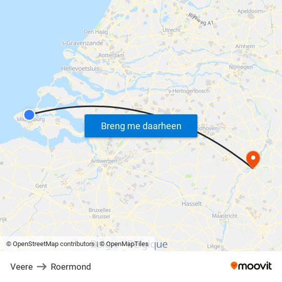 Veere to Roermond map