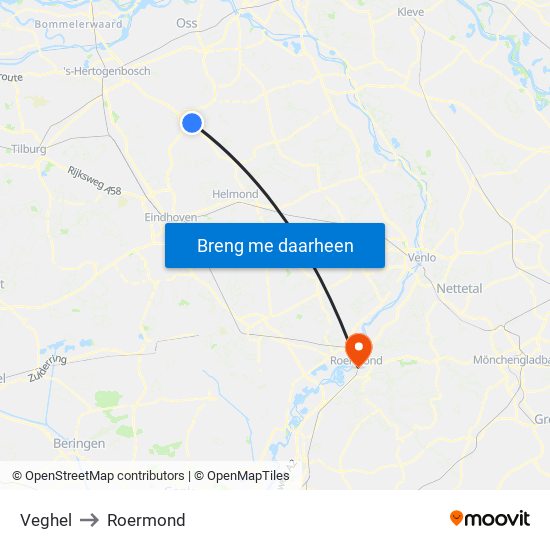 Veghel to Roermond map