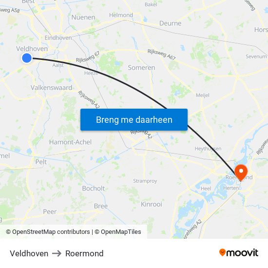 Veldhoven to Roermond map