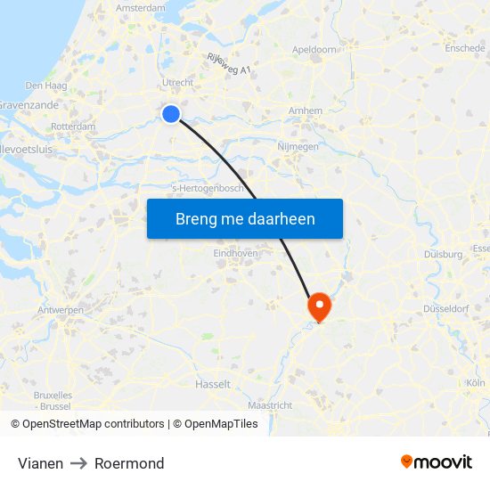 Vianen to Roermond map