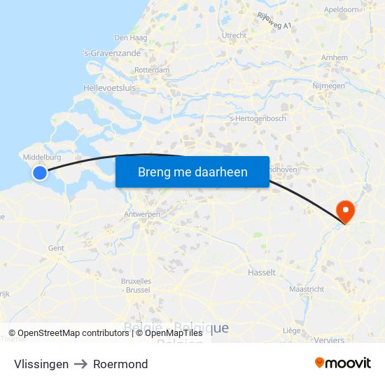 Vlissingen to Roermond map