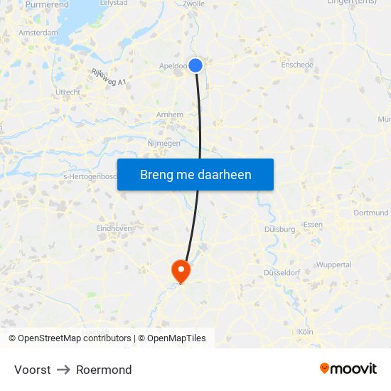 Voorst to Roermond map