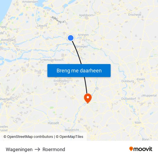 Wageningen to Roermond map