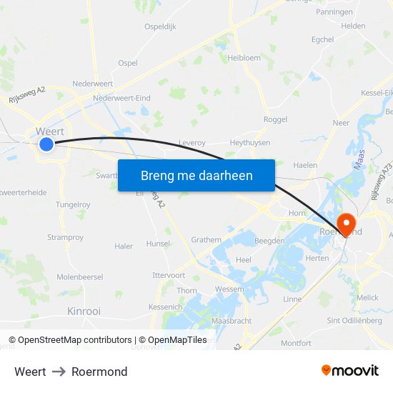 Weert to Roermond map
