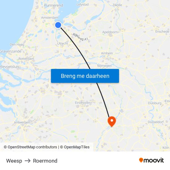 Weesp to Roermond map