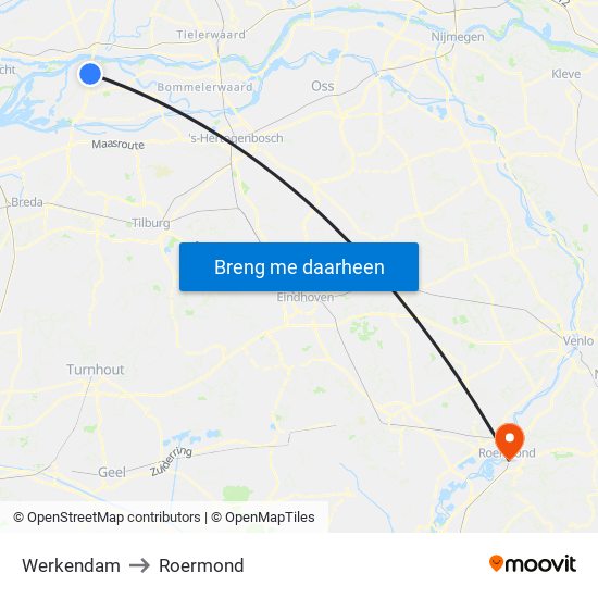 Werkendam to Roermond map