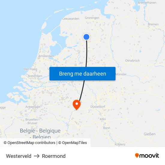 Westerveld to Roermond map