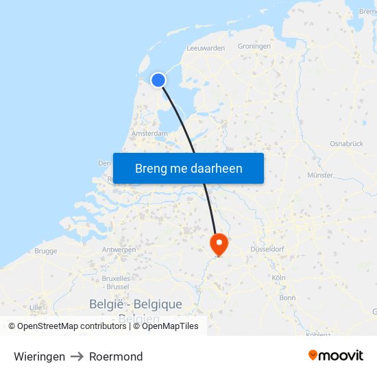 Wieringen to Roermond map