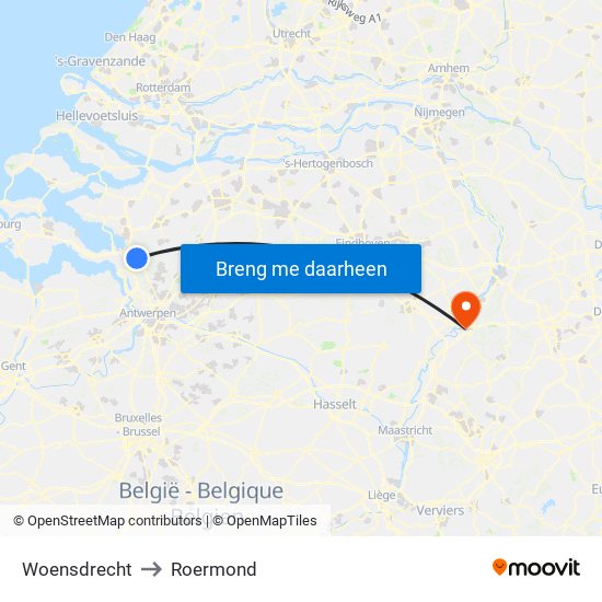 Woensdrecht to Roermond map
