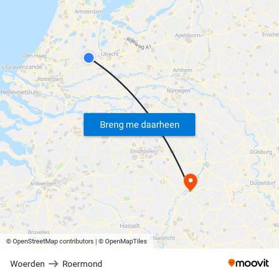 Woerden to Roermond map
