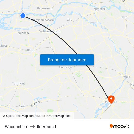 Woudrichem to Roermond map