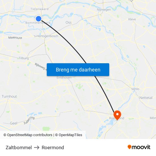 Zaltbommel to Roermond map