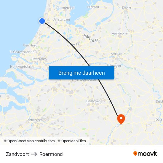 Zandvoort to Roermond map