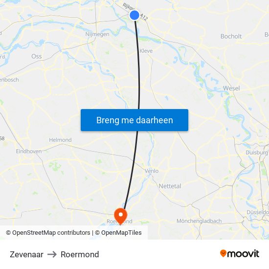 Zevenaar to Roermond map