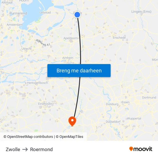 Zwolle to Roermond map
