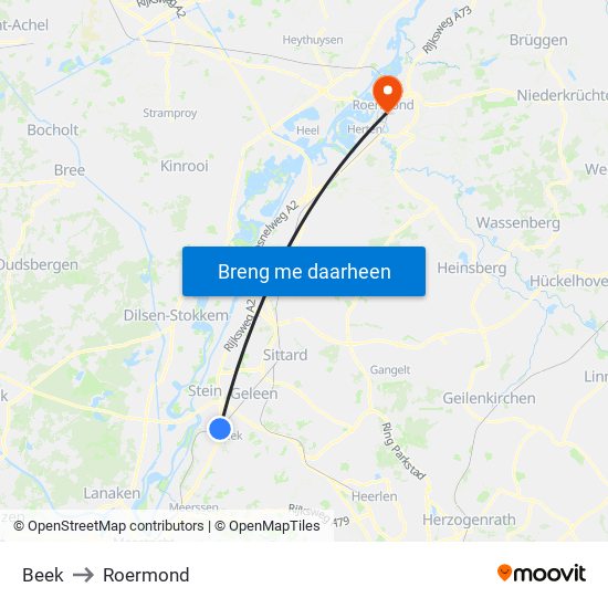 Beek to Roermond map