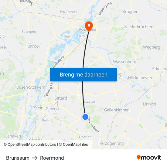 Brunssum to Roermond map