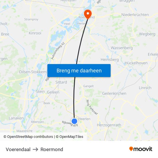 Voerendaal to Roermond map