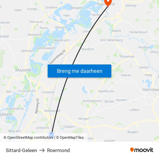 Sittard-Geleen to Roermond map