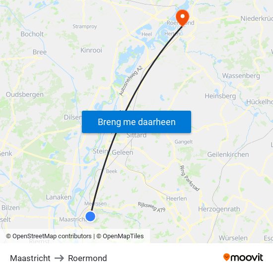 Maastricht to Roermond map