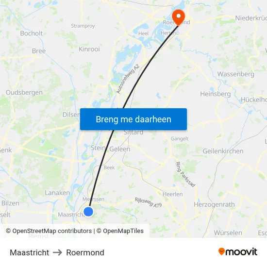 Maastricht to Roermond map