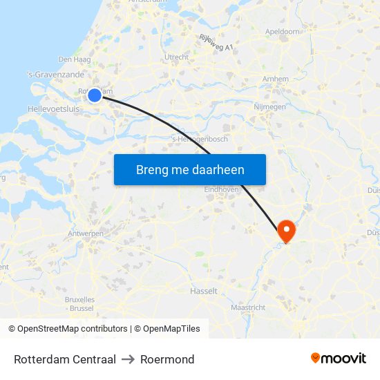 Rotterdam Centraal to Roermond map