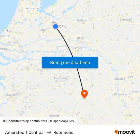 Amersfoort Centraal to Roermond map