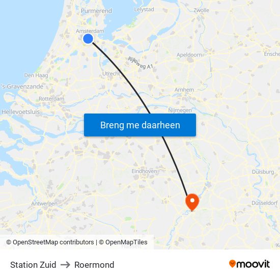 Station Zuid to Roermond map