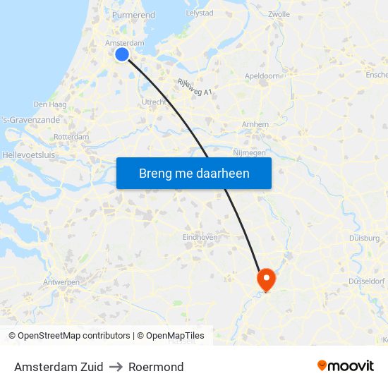 Amsterdam Zuid to Roermond map