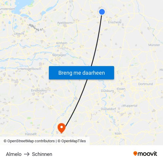 Almelo to Schinnen map