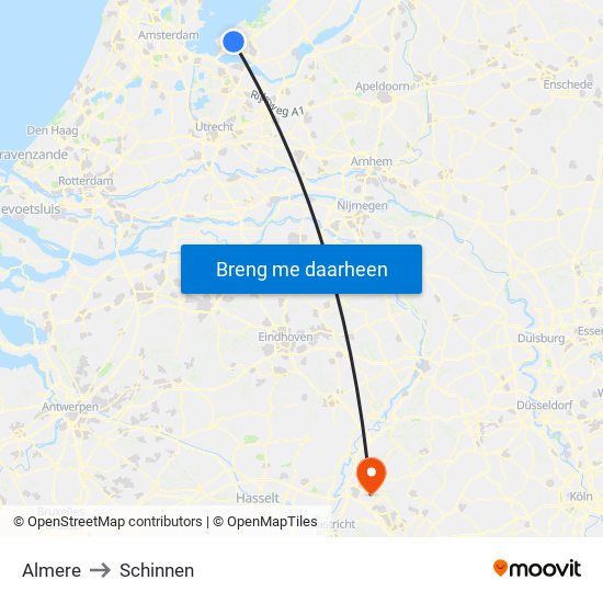 Almere to Schinnen map