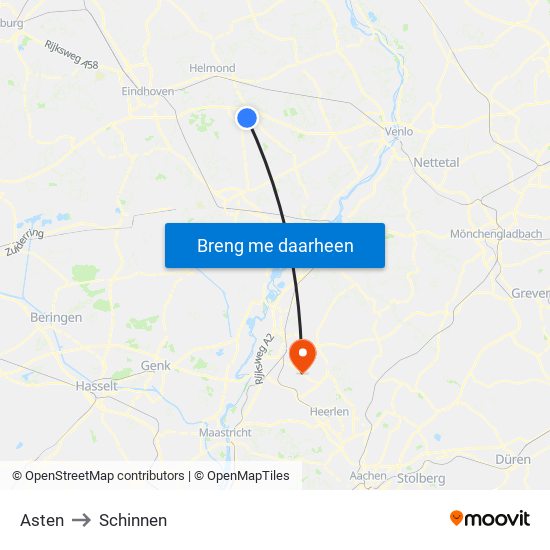 Asten to Schinnen map