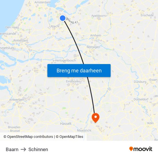 Baarn to Schinnen map