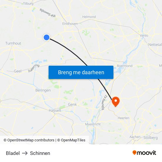 Bladel to Schinnen map